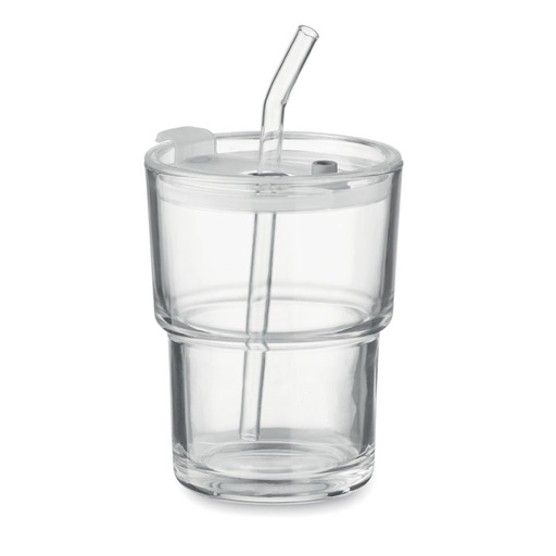 [MG-01899] Bicchiere in vetro con cannucci
