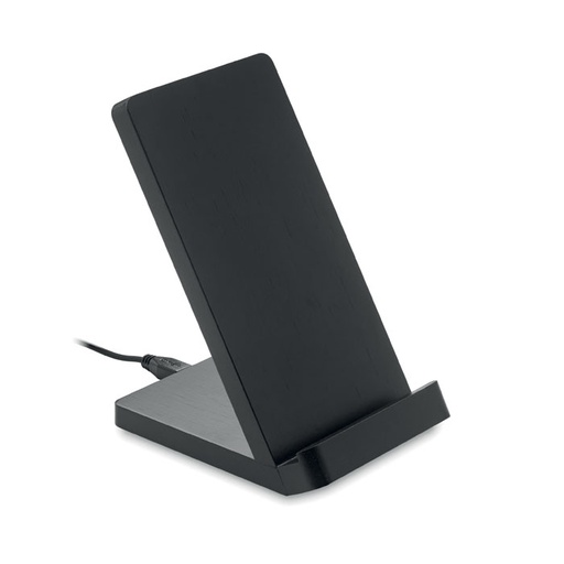 [MG-18738] Caricatore wireless a doppia bobina per 1 dispositivo, con funzionalità di supporto. In Bamboo. Posizionare lo smartphone sul caricatore per avviare la ricarica PER LOGO UN COLORE