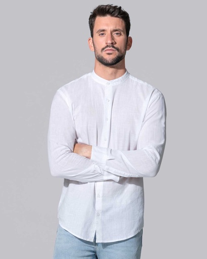 CAMICIA UOMO EFFETTO LINO E COLLO ALLA COREANA